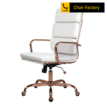 James Soft Pad High Back conference room white Leather Chair with rose gold frame